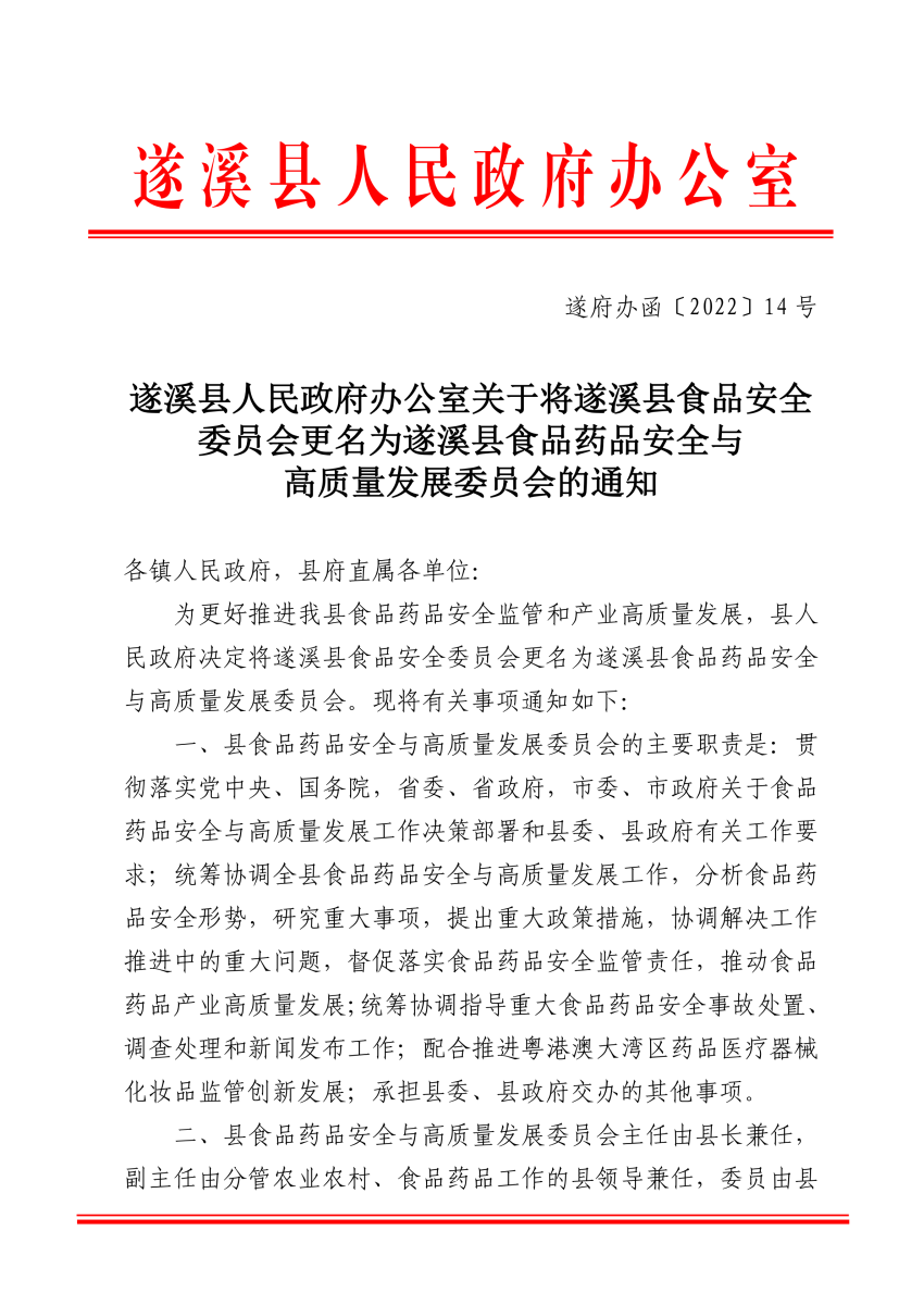 關(guān)于將遂溪縣食品安全委員會(huì)更名為遂溪縣食品藥品安全與高質(zhì)量發(fā)展委員會(huì)的通知（遂府辦函〔2022〕14號(hào)）_00.png