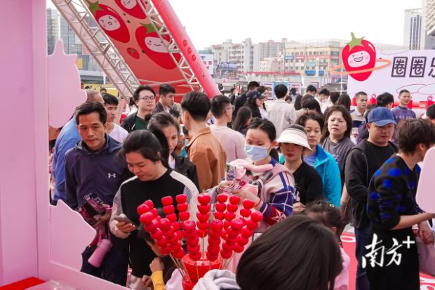  冰糖圣女果展位前人頭攢動。